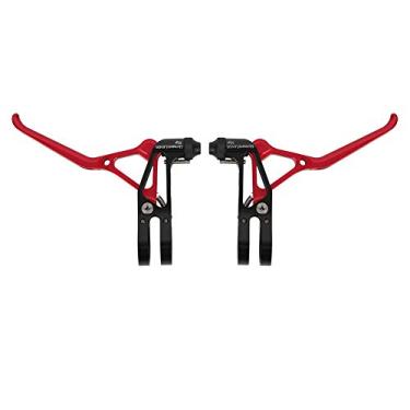 Imagem de Keenso Alavancas de freio, guidão de freio de bicicleta de montanha de liga de alumínio ajustável (preto + vermelho)