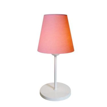 Imagem de Abajur de Mesa Cone Aluminio Branco Tecido Rosa Bebê Bivolt