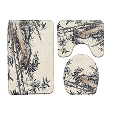 Imagem de Tapete de banho de bambu de tinta estilo chinês 3 conjunto de plantas pintadas à mão tapetes de banheiro tapete de banheira tapetes higiênicos antiderrapantes produtos de banheiro, 1037x, 3 pcs tapetes, 450mmx750mm