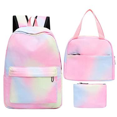 Imagem de mochila arco-íris - Conjuntos mochila escolar para meninas,Mochila arco-íris mochilas escolares com lancheira e estojo lápis para meninas adolescentes do