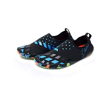 Imagem de Bestgift Sapatos de água a montante de interferência de velocidade sapatos de praia ao ar livre Sapatos de natação masculinos e femininos Preto + Azul 42