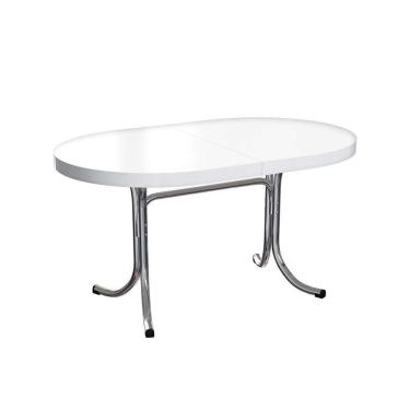 Imagem de mesa de cozinha extensível oval mascavo branca e cromada 137 cm