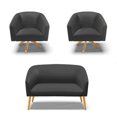 Imagem de Kit 1 Namoradeira E 2 Poltronas Base Madeira Preto