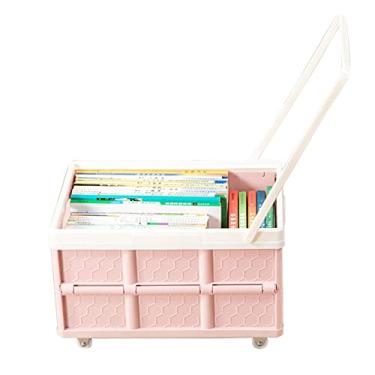 Imagem de Tingpai Carrinho de mão dobrável com rodízios Carrinho de comp s dobrável com tampa dobrável e ca a de mão dobrável com tampa Carrinho com rodízios de 4 rodas 30 litros de g nde dade rosa