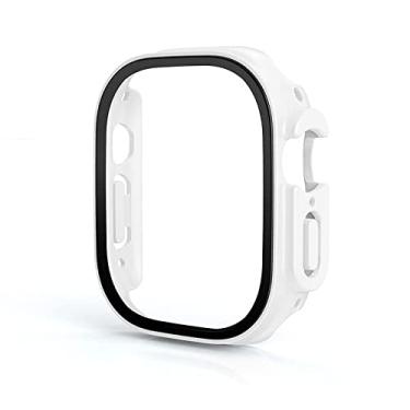 Imagem de KAPPDE Vidro + capa para Apple Watch Case Ultra 49mm PC Bumper Capa Temperada Protetor de Tela Shell Iwatch Accessorie Series Ultra Cover (Cor: Branco, Tamanho: Ultra 49MM)