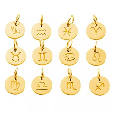 Imagem de CNBPIC 5Pcs Zodíaco Encantos Aço Inoxidável Libra Touro Doze Constelação Pingente Colar Joias Fazendo