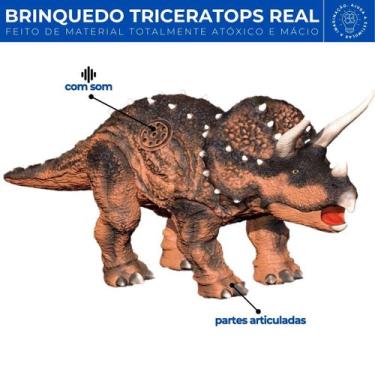 Imagem de Brinquedo Dinossauro Triceratops Grande Articulado C/ Som Realista Min