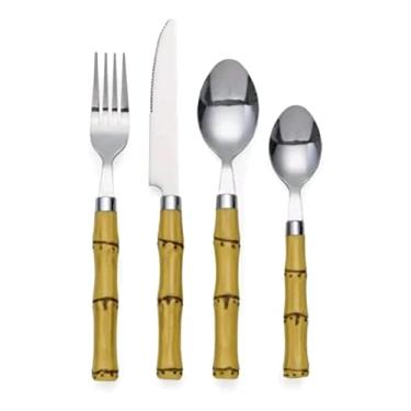 Imagem de Jogo Talher Faqueiro 24 Peças Cabo Bambu E Aço Inox Fratelli