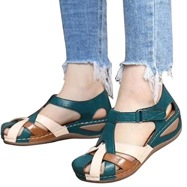 Imagem de Sandálias femininas casuais de verão chinelos de caminhada salto plano praia femininos chinelos de praia retrô sapatos de praia, 30, 40 EU/9 EUA