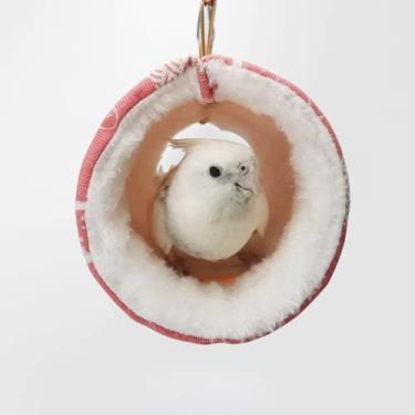 Imagem de Rede para cabana de ninho de pássaros, ninho quente de inverno, rede de pássaros aconchegantes para pendurar cabana feliz pássaro papagaio gaiola escondida brinquedo para papagaios periquitos, calopsitas, conure, periquito, passarinho tentilhão (grande, rosa claro)