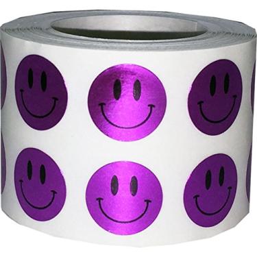 Imagem de Adesivos Happy Face Metálico Roxo Happy Face Etiquetas 0,50 polegadas 1.000 Adesivos Total Adesivo