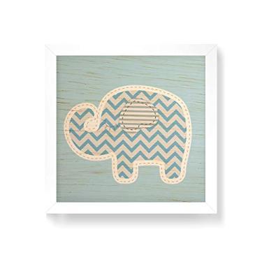 Imagem de Arte Maníacos Quadro decorativo com moldura caixa branca em Madeira - Elefantinho Azul - 30x30cm