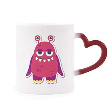 Imagem de Caneca de grés rosa com monstro sensível ao calor do universo e alienígena que muda de cor vermelha