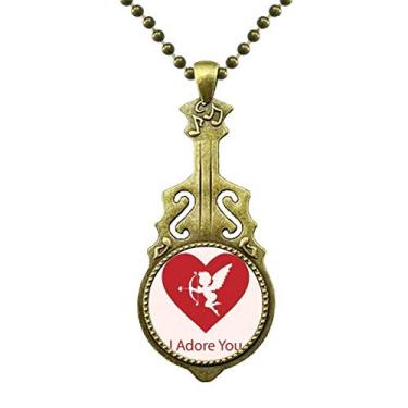 Imagem de DIYthinker Colar vermelho I Adore You para o Dia dos Namorados, joia de guitarra antiga, pingente de música