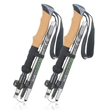 Imagem de N/H Pacote com 2 bastões de caminhada – fibra de carbono leve premium dobrável, ajustável com fechaduras rápidas de virar, pegas de cortiça, alças acolchoadas e pontas de tungstênio para mochila, acampamento