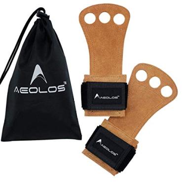 Imagem de (Large, 4 Brown(2 layers leather)) - AEOLOS Leather Gymnastics Hand Grips-Great for Gymnastics,Pull up,Weight Lifting,Kettlebells and Crossfit Training