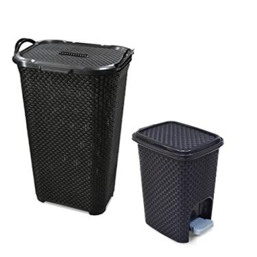 Imagem de Kit Cesto Organizador 50L Multiuso + Lixeira Pedal 7L Rattan Arqplast