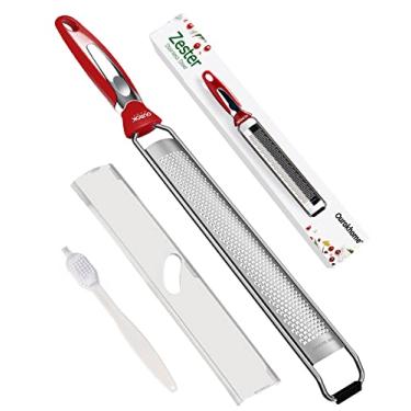 Imagem de Ralador de queijo Ourokhome - Ralador de limão de aço inoxidável longo para queijo parmesão, chocalato, cítrico, gengibre, coco, limão, frutas, lavável na lava-louças (vermelho)