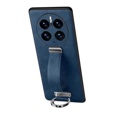 Imagem de Capa de celular Compatível com capa de couro Huawei Mate50 Pro, couro PU + PC rígido, capa protetora ultrafina e durável, suporte de pulseira escalável, capa de telefone à prova de choque (Size : BLU