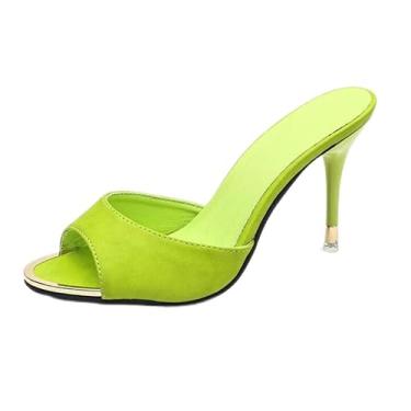 Imagem de ZIRIA Sapatos de salto alto femininos sapatos de salto fino de verão chinelos pretos sandálias femininas confortáveis, Verde, 39