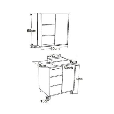 Imagem de Gabinete de Banheiro 60cm Julia com Balcão 1 Porta Correr e Espelheira com Cuba Preta Grafite