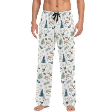Imagem de Calças de pijama masculinas de Natal pássaros animal veado calças de pijama para homens calças de pijama P, Pássaros de Natal, cervo animal, P