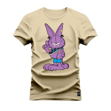 Imagem de Camiseta Plus Size Agodão T-Shirt Unissex Premium Macia Estampada Garfield Roxo Bege G5