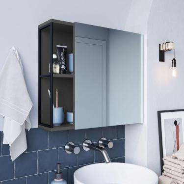 Imagem de Espelheira para Banheiro 53x60cm Placa e Ponto Preto/Grafite