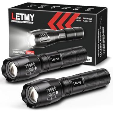 Imagem de LETMY Lanterna tática S2000-pacote com 2 lanternas de LED de grau militar brilhantes de alto lúmens, lanterna portátil portátil, 5 modos de zoom, à prova d'água, para acampamento de emergência em