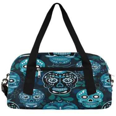 Imagem de Bolsa esportiva infantil México Sugar Skull Bolsa esportiva Day of the Dead Bolsa de ginástica para viagem de fim de semana, bolsa de ginástica esportiva para meninos e meninas, bolsa de viagem