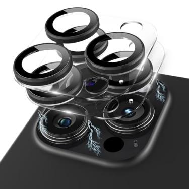Imagem de Kanosan Para iPhone 15 Pro/iPhone 15 Pro Max Protetor de lente de câmera, acrílico transparente mais anel de liga de alumínio 9H capa de câmera de tela de vidro temperado para iPhone 15 Pro Max/15 Pro, preto + preto
