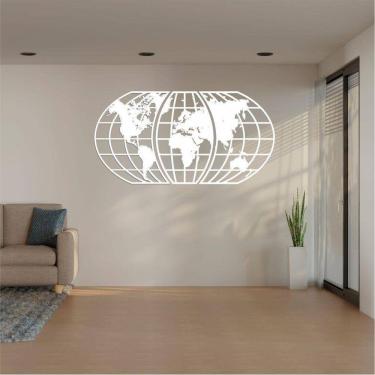 Imagem de Quadro Decoração Vazado Mapa Mundi World Triplo Branco 70X37