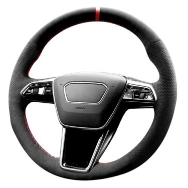 Imagem de Alfanxi Capa de volante Alcantara Hand Stitch compatível com Audi A6 A7 e-tron S6 S7 S8 (faixa vermelha)