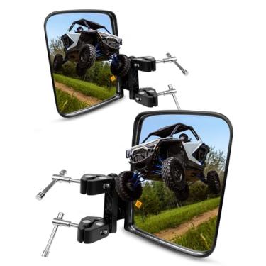 Imagem de HUQUZN Espelhos de trator universais de encaixe com grampo compatíveis com tratores de cortador de grama tratores bulbos de neve UTV carrinhos de golfe, espelhos laterais sem perfuração