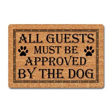 Imagem de Tapete de boas-vindas engraçado capacho personalizado todos os convidados devem ser aprovados pelo cão (60,2 cm x 39,6 cm) tecido com parte traseira de borracha antiderrapante para entrada interior casa aquecimento presente frente varanda tapete decoração