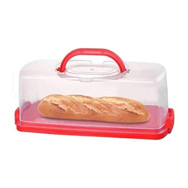 Imagem de FEOWV Caixa de pão retangular de plástico portátil com tampa transparente, suporte de pão para carregar e armazenar bolos de pão, pão de banana, pão de abóbora, pães rápidos, Vermelho