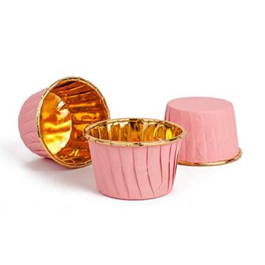 Imagem de GOLDEN APPLE, Mini copos de papel alumínio para assar bolo, 50 peças, forros para muffins, formas de cupcake, forros de copo para festa de casamento, festivais de cupcake, rosa em ouro