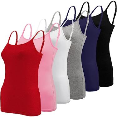 Imagem de BQTQ 6 peças de camiseta feminina regata com alças finas ajustáveis, Preto, branco, cinza, rosa choque, vermelho, azul escuro, M