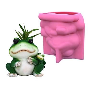 Imagem de Grainrain Molde de silicone de sapo para vasos de flores de concreto, joia criativa, suporte de caneta, molde de recipiente para fundição de resina, gesso, argila, vaso de plantas suculentas caseiro,