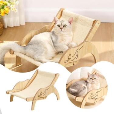 Imagem de Cama de rede para gatos, cadeira de praia com arranhador de sisal para gatos internos Rede de gatos, cama de gato para cães/animais de estimação Cama de rede ajustável e aconchegante espreguiçadeira p