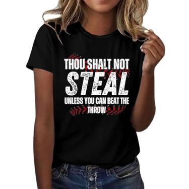 Imagem de Thou Shall Not Steal Unless You Can Beat The Throw Baseball Mom Game Day Tops para mulheres, camisetas soltas casuais de verão, Preto, G