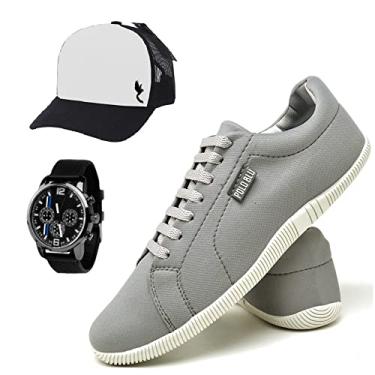 Imagem de Kit Sapatênis Masculino Casual Com Boné e Relogio Confortavel Bonito Cor:Cinza;Tamanho:43;Genero:Masculino