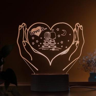 Imagem de Luminária led 3d, abajur de mesa - coração, casal apaixonado