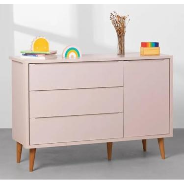 Imagem de Cômoda Retrô Theo com Porta e Kit Pé em Madeira - Rosa