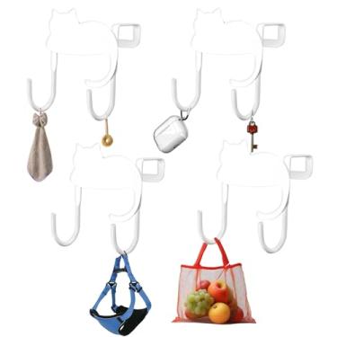 Imagem de Metal Over Door Wall Hanger Hooks,4 Pack Cute Cat Heavy Duty Over Door Hanger Holderfor Coat Robe Hat Clothe Towels Hanging,Easy Installation Bathroom Organizer Hanger Towel Rack (White A)