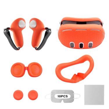 Imagem de VR Silicone Cover Set Compatible with Oculus/Meta Quest 3, Quest 3 Accessories Protective Cover Includes Touch Controller Grips, VR Shell, Facial Interface, Orange