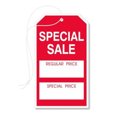 Imagem de SmartSign Etiquetas de venda especial com cordas pré-anexadas - pacote com 1000, etiquetas de cantos de 8,9 x 5 cm, etiquetas de cartão de 12pt com ilhós de 0,6 cm para varejo, eventos, promoções,