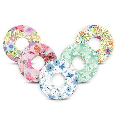 Imagem de ExpressionMed - Adesivos para Libre 3 e Libre 3 Plus (pacote com 5) - Feito nos EUA, impermeável, não desfia, fitas de sensor CGM pré-cortadas (pacote com flores pastel)