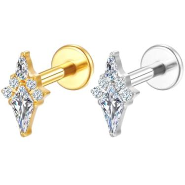 Imagem de LOMISS Piercing Titanio Helix Conch Piercing Orelha Piercing Nariz Piercing Labret Tragus Zircônia (Dourado)