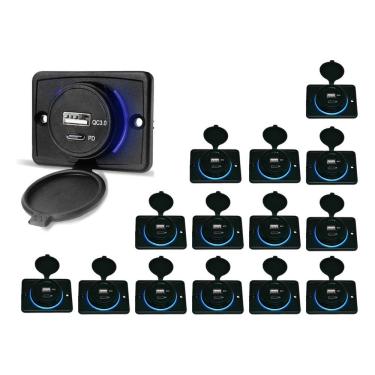 Imagem de Kit 15 Carregador de Celular Automotivo 1 USB + 1 USB Power C/ Moldura - RS-1113U BR